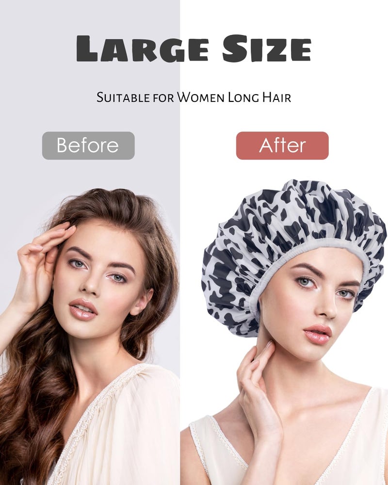 Auban Shower Cap, Shower Cap for Women Terry Cloth Lined EVA Exterior Reusable Double Layer Waterproof, Large Bath Hair Cap for All Hair Lengths, Hotel Travel Essentials Accessories Deep Conditioning - Image 3